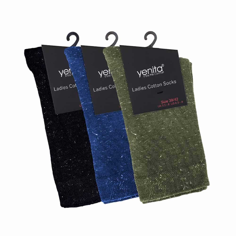 3 par Yenita Glitter Socks i färgerna svart, blå och olive