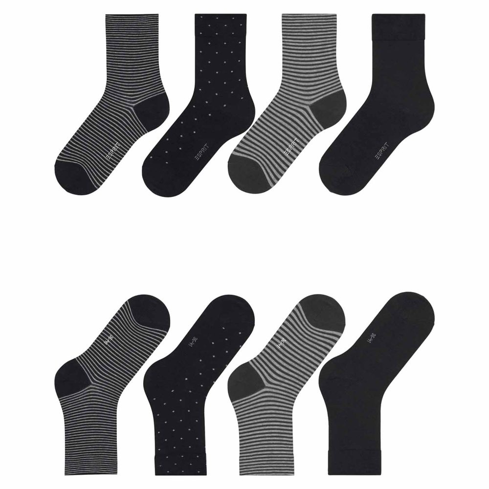 Esprit Classic Black, svarta damstrumpor med randiga och prickiga mönstren, 4 pack