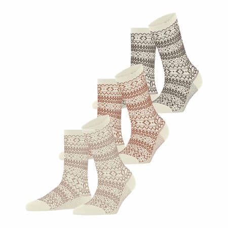 Esprit Sami Off-White Boot Socks, damstrumpor med skandinavisk mönster, 3 pack