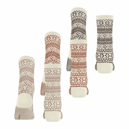 Esprit Sami Off-White Boot Socks, damstrumpor med skandinavisk mönster, 3 pack