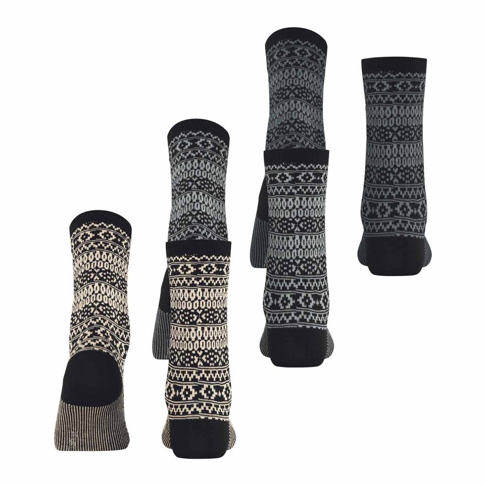 Esprit Sami Black Boot Socks, damstrumpor med skandinavisk mönster, 3 pack