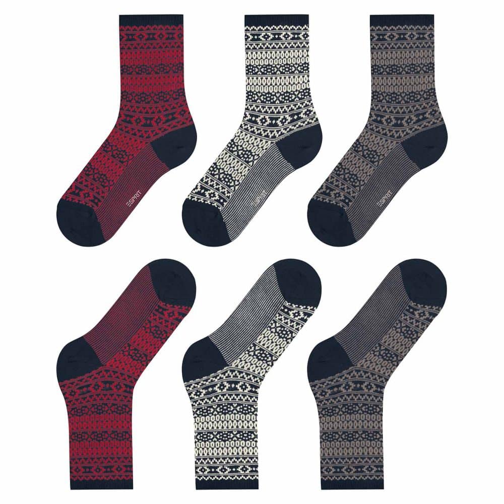 Esprit Sami Marine Boot Socks, damstrumpor med skandinavisk mönster, 3 pack