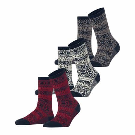 Esprit Sami Marine Boot Socks, damstrumpor med skandinavisk mönster, 3 pack