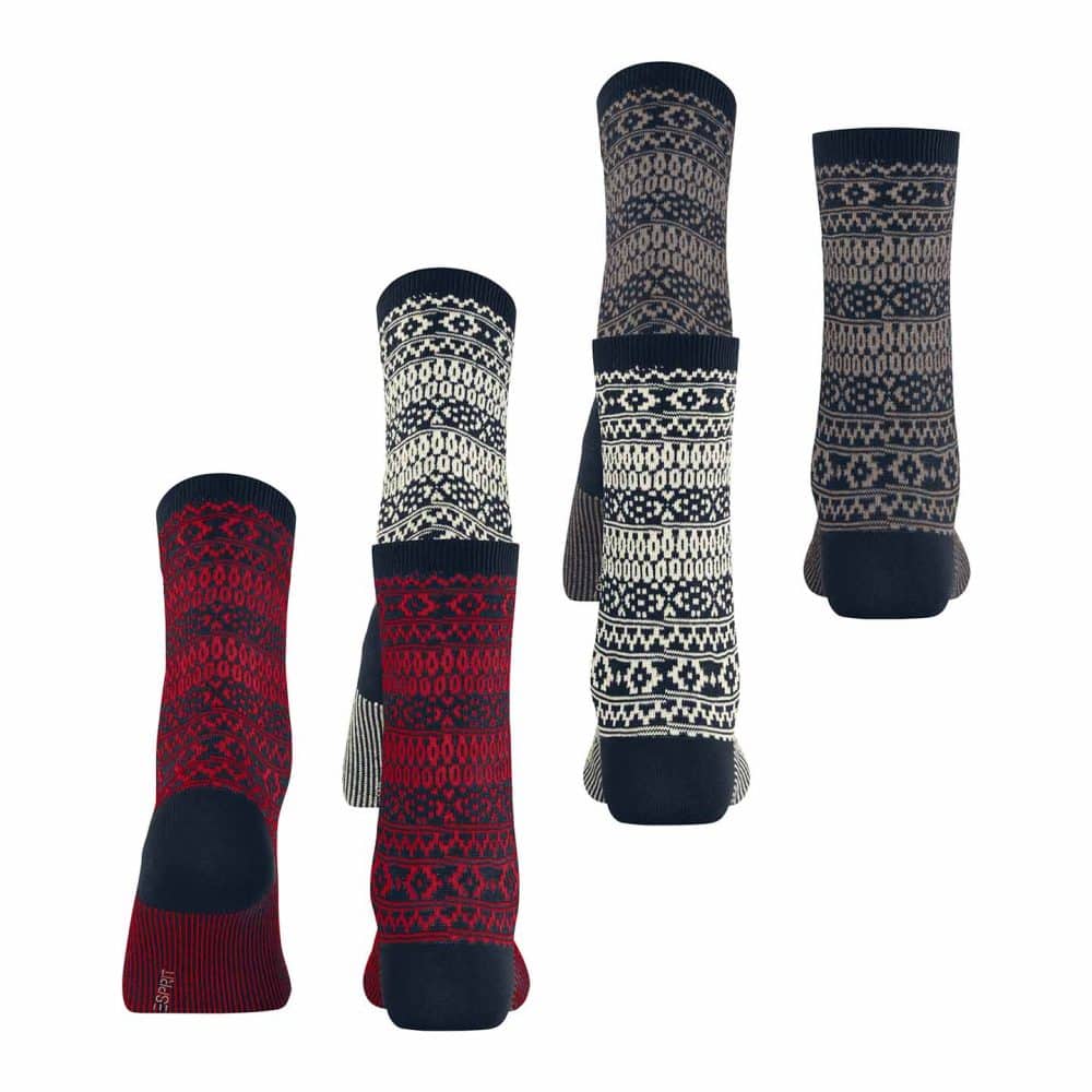 Esprit Sami Marine Boot Socks, damstrumpor med skandinavisk mönster, 3 pack